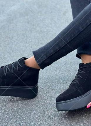 Ботинки женские черные замшевые демисезонные деми ботинки на флисе натуральная кожа весна осень6 фото