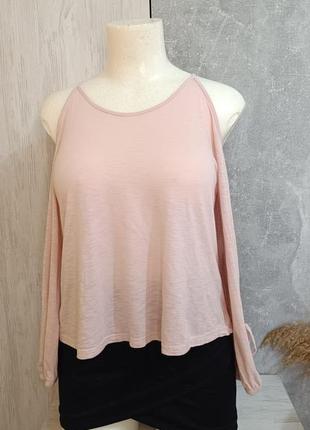 Трикотажна кофта з оголеними плечами на зав'язках