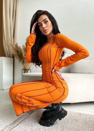 Платье миди в рубчик3 фото