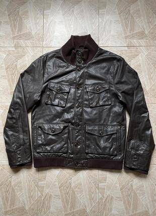 Мужская кожаная курточка y2k archive vintage gap leather brown multi pocket jacket