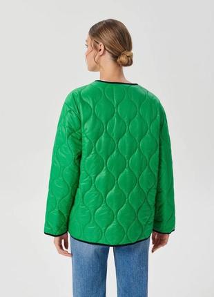 Куртка зеленая курточка женская стеганая демисезонная стильная стеганная l xl 46 48 модная осенняя весенняя демисезонная3 фото