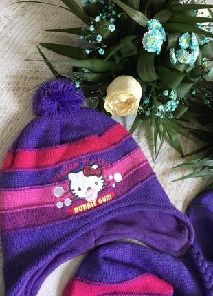 Красивый тёплый комплект китти шапка шарф4 фото