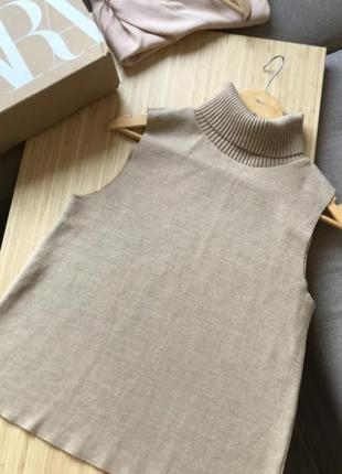 Стильный трикотажный жилет безрукавка  с горлом zara кэжуал люкс