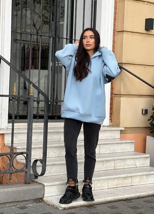 Кофта батник на флисе с капюшоном