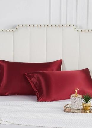 Шелковая наволочка бордовая двусторонняя натуральный 100% шелк 22мм, большая палитра цвето...