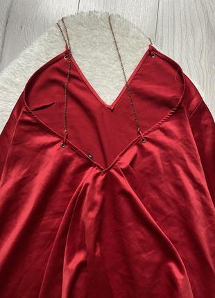 Платье атласное свободное в бельевом стиле красное платье3 фото