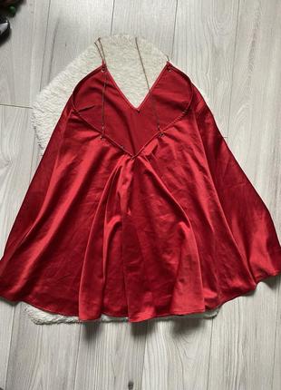Платье атласное свободное в бельевом стиле красное платье5 фото