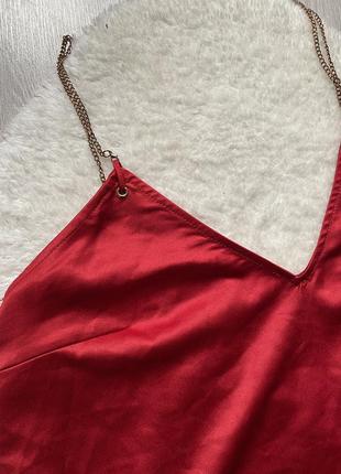 Платье атласное свободное в бельевом стиле красное платье6 фото