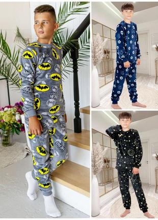 Теплая махровая пижама космос бэтмен марвел, плюшевая пижама велсофт подростковая с бэтменом, космическая со звездами