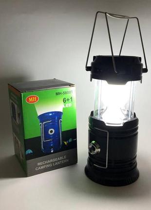 Туристичний ліхтар-лампа на сонячній батареї з павербанком camping mh-5800t (6+1 led). колір: чорний2 фото