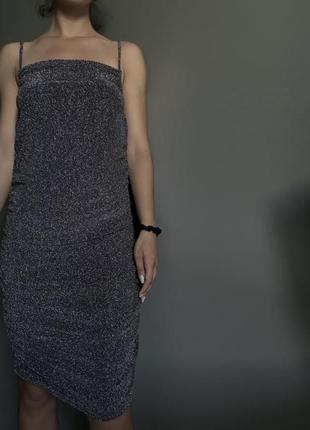 Люриксное серебристое платье платье платье сжатка2 фото