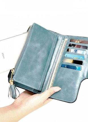 Клатч портмоне кошелек baellerry n2341, маленький женский кошелек, компактный кошелек. цвет: темно-синий3 фото