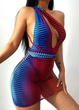 Платье мини сетка пляжное разноцветное