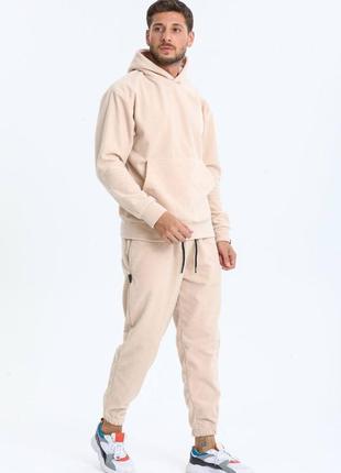 Костюм мужской базовий худи штаны бежевый / комплект чоловічий кофта худі штани бежевий