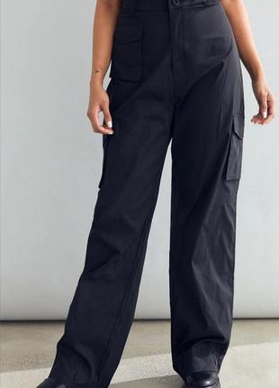 Черные брюки карго штаны палаццо карманы большой размер2 фото