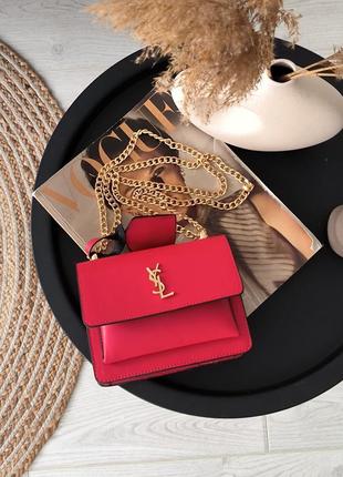 Женская сумка yves saint laurent sunset mini chain red