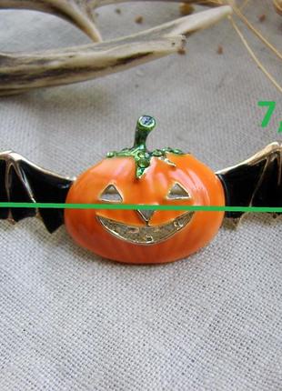 Брошь веселый оранжевый джек тыква с крыльями летучей мыши хэллоуин2 фото