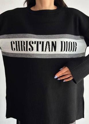 Вязаный свитшот свободного кроя christian dior оверсайз лонгслив свитер стильный теплый черный белый коричневый8 фото