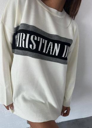 Вязаный свитшот свободного кроя christian dior оверсайз лонгслив свитер стильный теплый черный белый коричневый4 фото