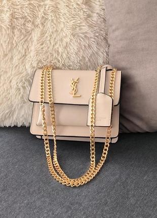 Женская сумка yves saint laurent sunset mini chain beige