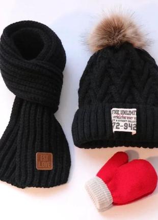 Теплые зимние комплекты шапка, шарф и варежки4 фото