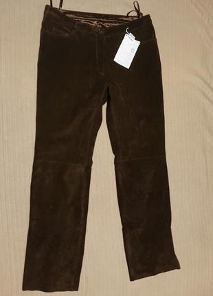Прямые кожаные брюки цвета горького шоколада helline франция 52 р.