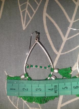 Серьги с зелёными кисточками под серебро 🔹кантри, бохо, этно8 фото