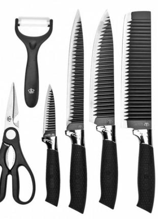 Набір кухонних ножів зі сталі 6 предметів genuine king-b0011, набір ножів для кухні, кухонний набір ножів1 фото