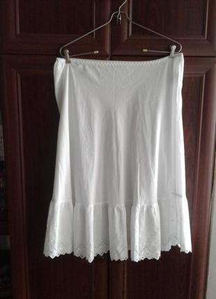 Белая нижняя юбка , подъюбник с оборкой из прошвы st.michael англия .батал нюанс