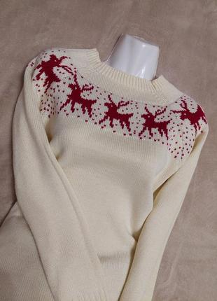 Новогодний бежевый свитер с оленями  праздничная кофта реглан в стиле zara h&m3 фото