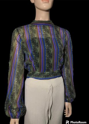 Блуза в принт с открытой спинкой,рубашка,кофта в полоску,орнамент1 фото
