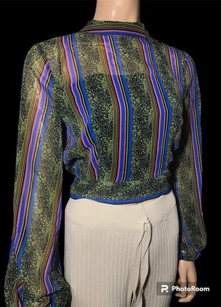 Блуза в принт с открытой спинкой,рубашка,кофта в полоску,орнамент5 фото