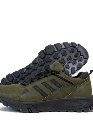Шкіряні кросівки adidas terrex олива2 фото