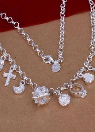 Шикарное кольэ ожерелье 13 подвесок сердце ключик луна крестик стер. серебро 925 проба тиффани tiffany3 фото
