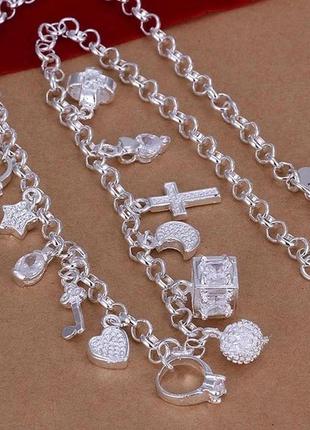 Шикарное кольэ ожерелье 13 подвесок сердце ключик луна крестик стер. серебро 925 проба тиффани tiffany2 фото