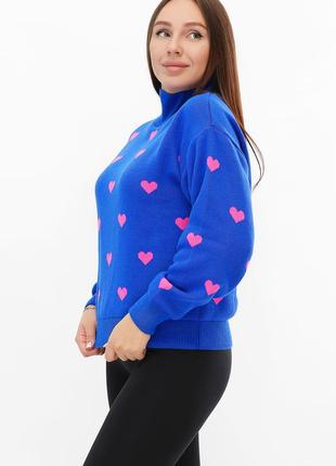 Теплий оверсайз светр з принтом серце вязаний вовняний светр з горловиною4 фото