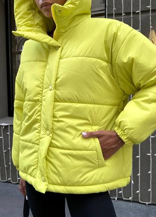 Теплый зимний пуховик с ярким принтом, куртка пуховик на зиму с кислотным принтом, пуховик женский зимний5 фото