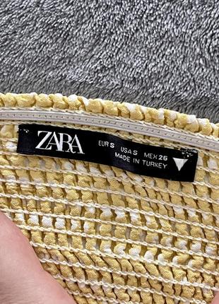 Zara желтый топик кроп топ лимонный жатый с завязками на плечах летний яркий в горох4 фото