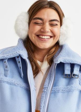 Короткая голубая куртка дубленка большого размера h&m+7 фото