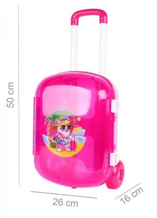 Чемодан технок 7037 с регулируемой ручкой колеса вместительный детская пластиковая розовая для детей5 фото