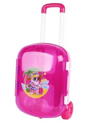 Чемодан технок 7037 с регулируемой ручкой колеса вместительный детская пластиковая розовая для детей4 фото
