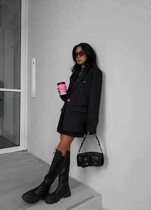 Женский черный базовый модный супер современный пиджак на подкладке в стиле oversize 20237 фото