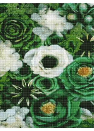 Алмазна мозаїка strateg преміум зелені відтінки квітів 50х50 см ga0001