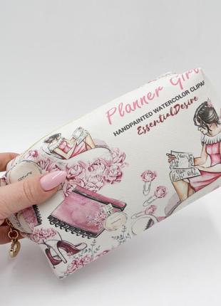 Косметичка средняя розовая planner girl, удобная сумка-косметичка дорожная из кожзама топ2 фото