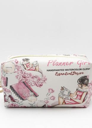 Косметичка середня рожева planner girl, зручна сумка-косметичка дорожня зі шкірозамінника топ