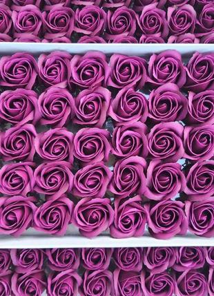 Червоно-баклажанова мильна троянда (корея) для створення розкішних нев'янучих букетів і композицій з мила1 фото