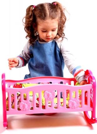 Іграшка колиска технок 4531 ліжечко для ляльки рожева дитяча пластикова блакитна