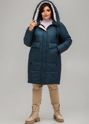 Зимнее стильное пальто гамбург с двусторонней молнией батал 50-60 размеры разные цвета бирюзовое4 фото