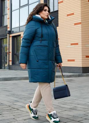 Зимнее стильное пальто гамбург с двусторонней молнией батал 50-60 размеры разные цвета бирюзовое8 фото