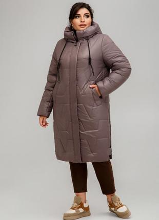 Модне пальто пуховик мюнхен з двосторонньою блискавкою великих розмірів 50-60 різні кольори какао4 фото